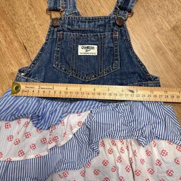 Oshkosh B'gosh 4T Denim Floral Stripe Skirt Tiered Jumper Dress Overall Vestbak - Picture 4 of 9